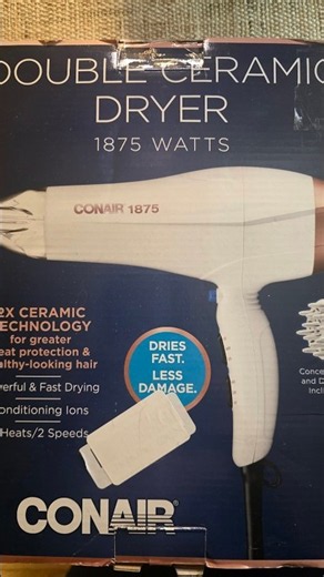 Conair Double Ceramic 1875W Hair Dryer with Ionic Conditioning Includes Diffuser & Concentrator