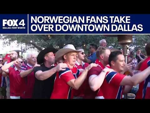 Norwegian fans practice 'Viking row' at Downtown Dallas bar