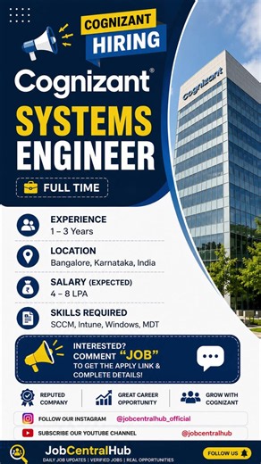 Cognizant Hiring Systems Engineer | 1–3 Years Experience | Bangalore | ₹4–8 LPA #job #jobvacancy