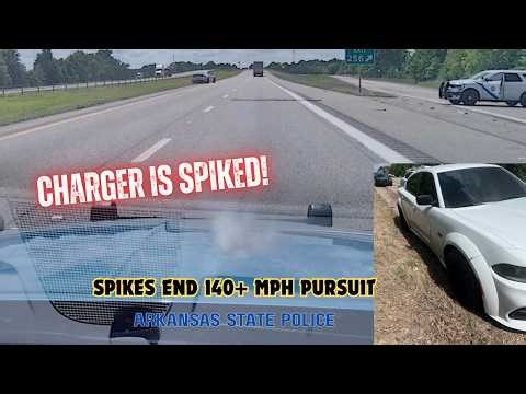 DODGE CHARGER is SPIKED by Arkansas State Police ending 140+ MPH high speed pursuit #spikestrip