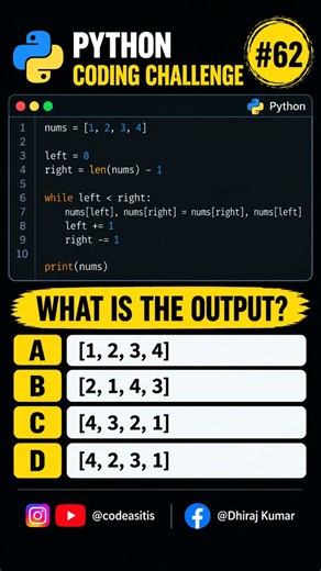 Python MCQ #62 Can You Predict the Output? | Coding Challenge