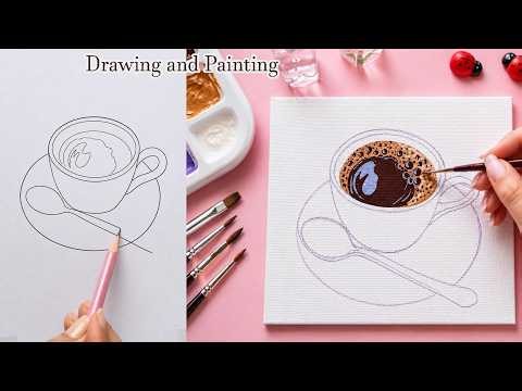 How to draw and paint a cup of coffee step by step || Drawing and painting tutorial