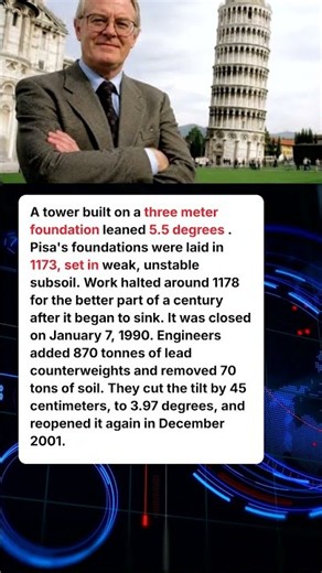 A tower on a 3 meter foundation leaned 5 5 degrees
