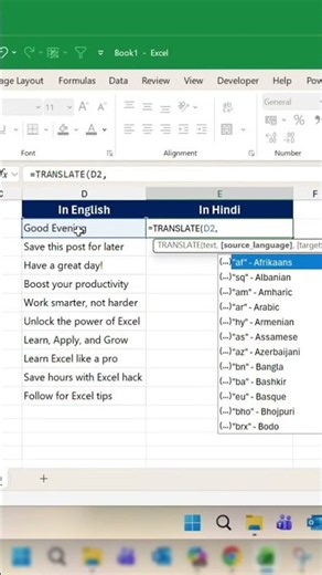 Translate language in excel