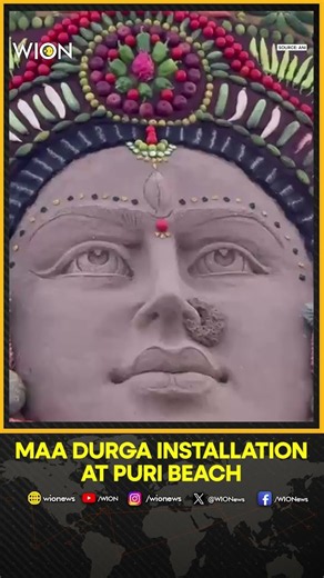 Sand Artist Sudarsan Pattnaik Creates 10-Foot Maa Durga Installation on Puri Sea Beach | WION Sorts