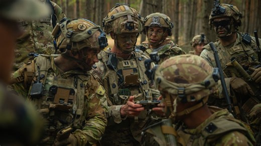 2nd Cavalry Regiment, U.K. Parachute Regiment conduct simulated battlefield operations during the force-on-force phase of Project Flytrap