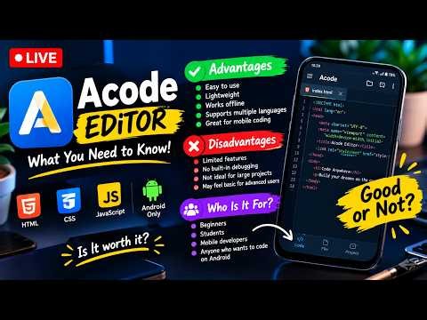 LIVE: Acode Editor Tutorial for Beginners | Learn HTML, CSS & JavaScript on Android