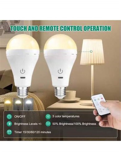 2pcs Smart Remote Control LED Bulb, Large Capacity Battery, Long Lasting, With Remote Control, Rechargeable LED Bulb, Detachable, Ambient Light, Table Lamp, Wall Lamp, Ball Lamp, Emergency Light, 3 Color Lights, USB Charging LED Bulb With Hook - Portable High Brightness, Suitable For Bedroom, Living Room, Can Be Used With Remote Control, Applicable To Various Lamps, Outdoor, Camping, Multiple Colors And White Adjustable | SHEIN