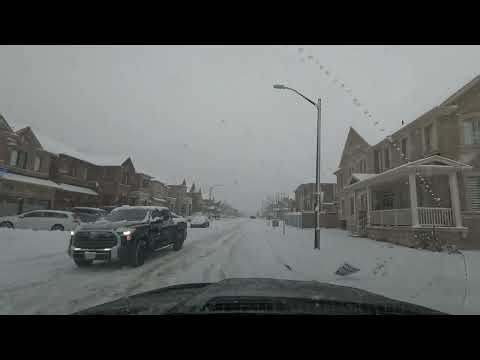 Short Drive Through New Housing Area After Heavy Snow Fall In Whitby, Ontario