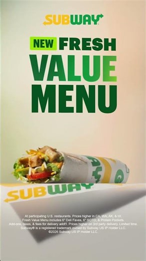 Subway’s New Fresh Value Menu | 15 protein packed choices. All under $5 each
