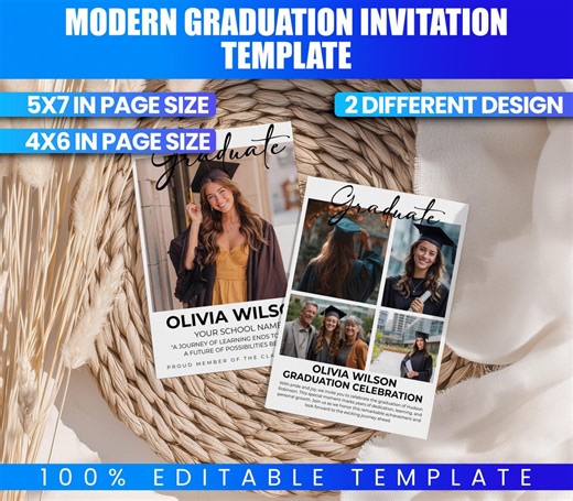 2x Modern Graduation Invitation Template | Simple Graduation Invitation | Photo Graduation Announcements | Graduation Party Invitation | - Etsy