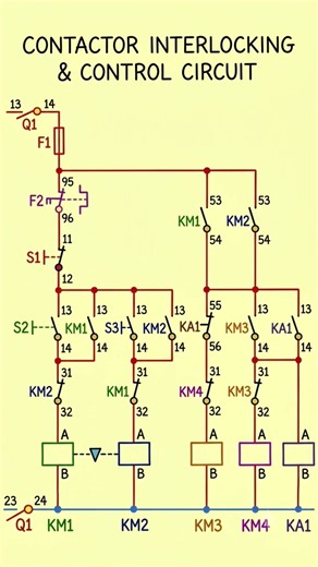 Contactor Interlocking & Control Circuit Diagram #shorts #electrical #electronics #electrician