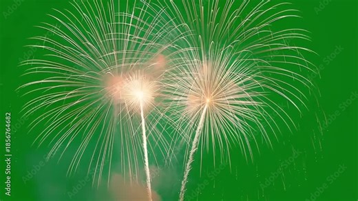 Realistic Fireworks Burst Green Screen Colorful Fireworks Display Against a Bright Green Background