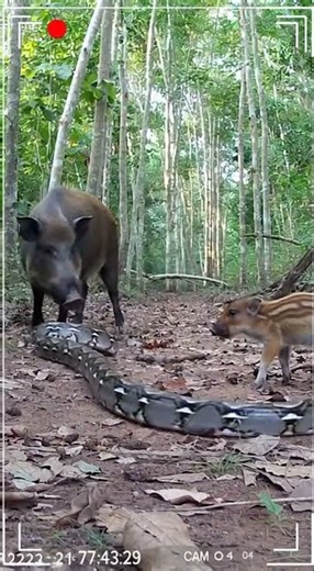 Mother Boar Brutally Tramples Python to Save Piglet