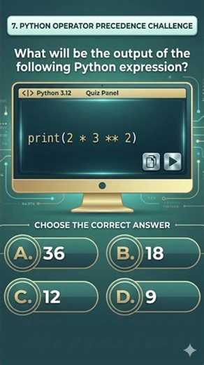 Python Operator Precedence Challenge 🔥 | What will be the Output of print(2 * 3 ** 2)? | Python MCQ