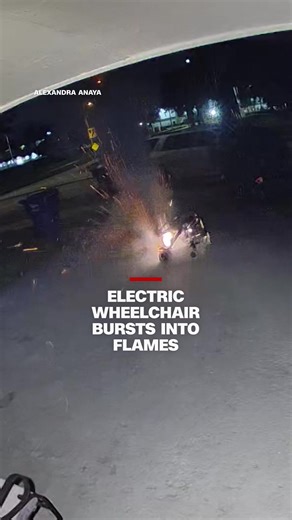 Ring camera footage shows the moment an electric wheelchair bursts into flames in a driveway in Florida. The homeowner says she took the chair outside after hearing clicking noises, and it exploded just minutes later.