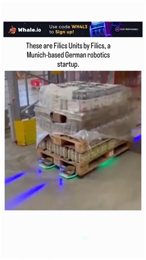 global trending hubb on Instagram: "- The post features a video of Filics Units, autonomous mobile robots from Munich-based startup Filics, sliding under pallets to lift and transport up to 1 ton loads omnidirectionally in warehouses using laser-guided paths for precise navigation. - Founded in 2021 by Technical University of Munich alumni, Filics raised €13.5 million in 2025 funding, including from Amazon, to scale its double-skid system that reduces warehouse space requirements by 30-66% compa