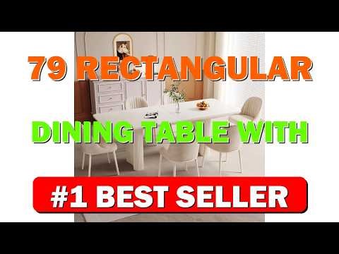 79" Rectangular Dining Table with 6 Chairs Modern White Kitchen Dinner Table - B0DBZK25RF
