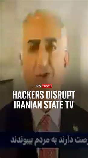 Hackers disrupted Iranian state television to air footage of demonstrators and authorities and a video message to the military from Reza Pahlavi urging them to 'join the people'. A statement from Pahlavi's office acknowledged the disruption but have not claimed responsibility for the hack. | Sky News