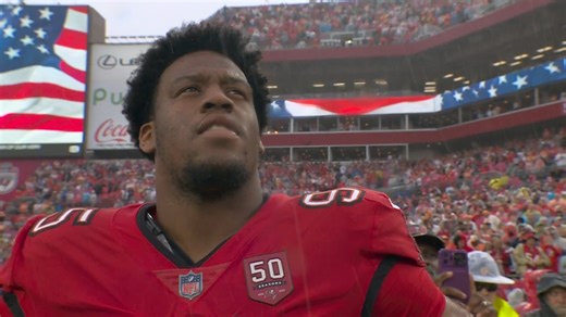 Bucs DL Elijah Roberts' mom, Shanda, sang the National Anthem ❤️ CARvsTB on ESPN/ABC Stream on #NFLPlus and ESPN App | NFL