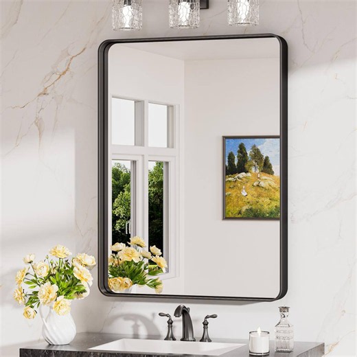 Reviews for Keonjinn 24 in. W x 32 in. H Modern Rectangular Aluminum Bathroom Mirrors for Over Sink Framed Bathroom Vanity Mirror in Black | Pg 3 - The Home Depot