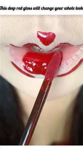 Glossy Blood Red Lips Tutorial 😱 Perfect Bold Shine in One Step ✨ #shorts #makeup
