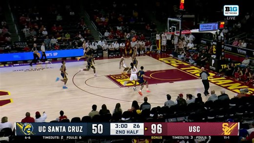 Kam Woods signed with USC on Thursday. The veteran G put up six rebounds, six assists and three steals in his debut today ✌️ | Big Ten Network