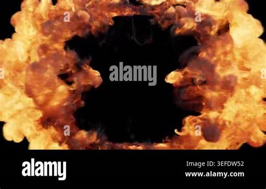 A powerful realistic explosion bursts outward, producing a large fireball followed by swirling smoke and glowing embers, suitable for visual effects Stock Video Footage - Alamy
