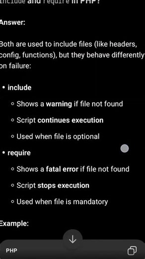 💻 PHP Interview Question #4 include vs require — do you know the difference? #php #codinginterview
