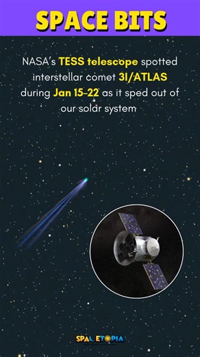 Spacetopia on Instagram: "3I/ATLAS update ☄️ Built to hunt exoplanets, NASA’s TESS surprised scientists by tracking interstellar comet 3I/ATLAS as it exited our solar system. The data shows the comet is active, shedding material and rotating — offering valuable clues about objects formed around distant stars. A fleeting cosmic guest, briefly caught before it’s gone forever. #NASA #TESS #InterstellarComet #3IATLAS #SpaceReel AstroFacts CosmicVisitor SpaceScience Astronomy Exoplanets DeepSpace Uni
