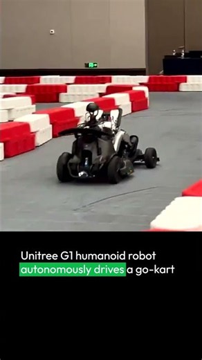 A commercial humanoid robot is now autonomously driving a go-kart on an indoor track.