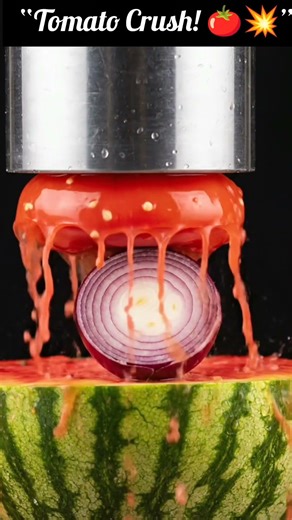“Tomato Explosion Under Hydraulic Press!”#hydraulicpress