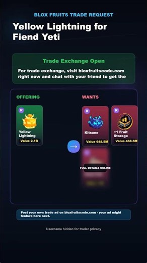 Yellow Lightning for Fiend Yeti — Insane Blox Fruits Trade #shorts