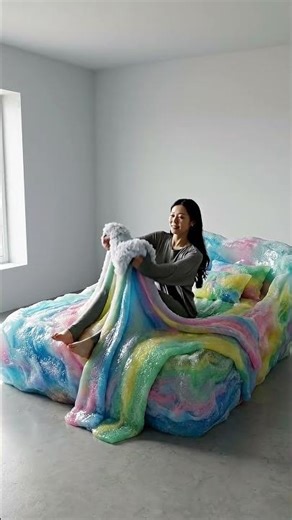 🔴 Sinking into a Rainbow Slime Bed! 🤤🫧 #ASMR #Slime #Satisfying #Sleep #Relax