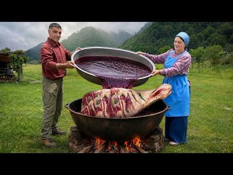 Cooking Giant Beef Leg In Sweet Mulberry Marinade!