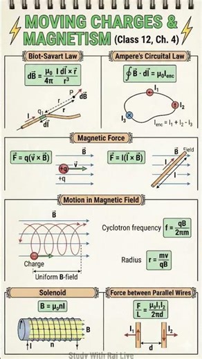 Moving Charges & Magnetism Important Formula Sheet | Physics Chapter 4 | Ncert Solved