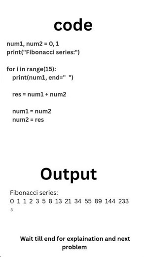 Fibonacci Series in Python | Print First 15 Terms Using a Loop #coding #learnpython #education
