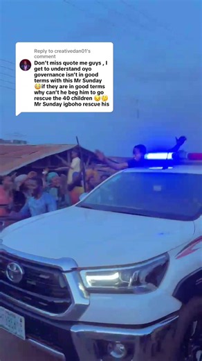 Replying to @creativedan01 Don’t miss quote me guys , I get to understand oyo governance isn’t in good terms with this Mr Sunday 😳if they are in good terms why can’t he beg him to go rescue the 40 children 😒🤔Mr Sunday igboho rescue his town people just 2 hours …. Man of his people… 🔥🥰🥰 now tell me is this not game ? Pls bring back our children oyo state government 🔥forget the terms between u and Mr Sunday sir pls 🔥🔥🙏🙏🙏🤦🏻‍♂️🤦🏻‍♂️💔🕊️🕊️🕊️ #Insecurity #oyo #fyp #sundayigboho #gov