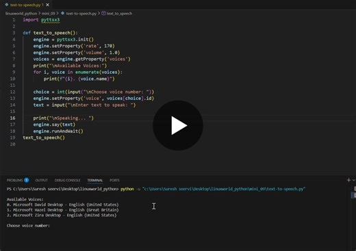 Python Text-to-Speech Converter with pyttsx3 | Suresh H posted on the topic | LinkedIn