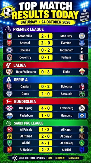 🔥⚽ TOP FOOTBALL MATCH RESULTS TODAY | 24 OCTOBER 2026#football #highlights #footballnews #match