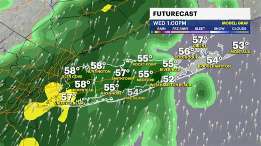 Staying windy overnight with rain developing Wednesday on Long Island