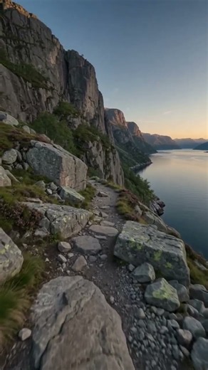 Norwegian Fjord Walk POV 🏔️🌊 | Realistic Dusk Walking