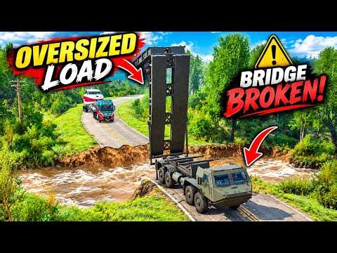 EXTREME Oversized Load Truck Risks Everything on MOST DANGEROUS Broken Bridge!