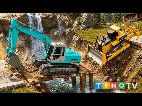 Old Bridge Collapse Disaster Rescue 🚧 Excavators Save Trucks + Steel Bridge Construction Simulation