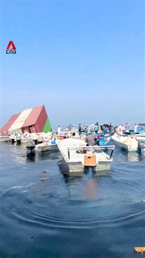 Containers float at sea after strikes sink Singapore-flagged vessel near Strait of Hormuz