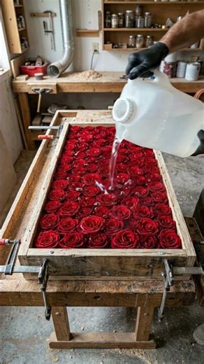 DIY Red Rose Epoxy Resin Table 🌹 Satisfying Resin Art Process Amazing Handmade Table Transformatio