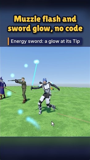 GameMaker 3D: a muzzle flash and a glowing energy sword, no code #GameMaker #gamedev #GMS2