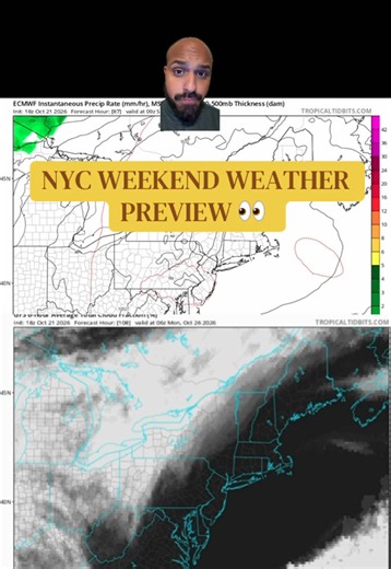 NYC Weekend Weather Preview (10/24-10/25/26): So as of now, things are shaping up similar to this week for the upcoming weekend of Saturday 10/24 to Sunday 10/25. ☀️ 😌 Prime October fall weather looks to be shaping up with highs in the upper 50s/low 60s, seasonal. 🍁 Dews in the 30s, crisp weather 🍎 and mostly sunny skies 🌞. Nighttime temps will be in the 40s 🧥 but overall looks like a really nice weekend it’s shaping up to be. Perfect for fall activities 🎃 Another weekend Update on Friday!