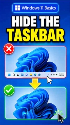 How to Automatically Hide Taskbar ⬇️ #windows11