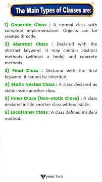 How many Types of classes are there in Java? | Tpoint Tech | #java #javatutorial